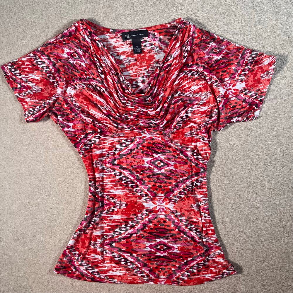 VTG Y2K Women's Patterned Aztec INC Sheer Boho Flowey Office Siren Blouse Sz XS